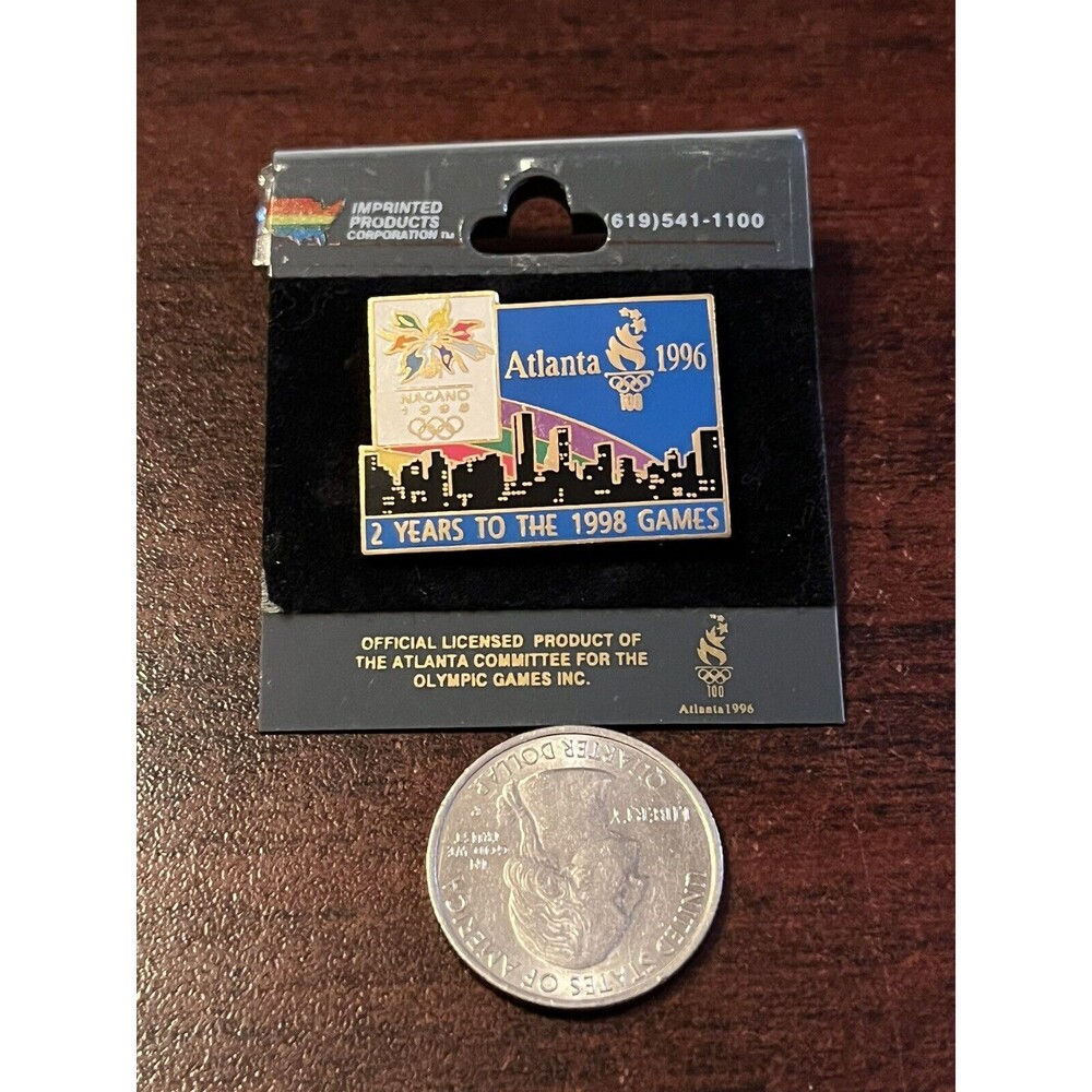 Vintage Atlanta Nagano Olympics “2 Years To The 1998 Olympic Games” Hat Pin - Picture 2 of 3